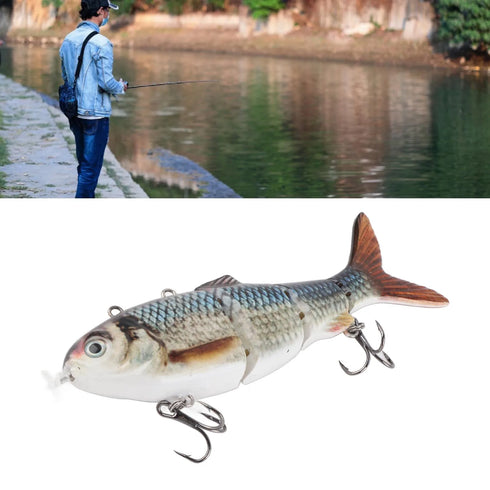 Robotic Swimming Lure Multi Jointed Rechargeable Electric Fishing Lure with Green LED Light for Night Fishing